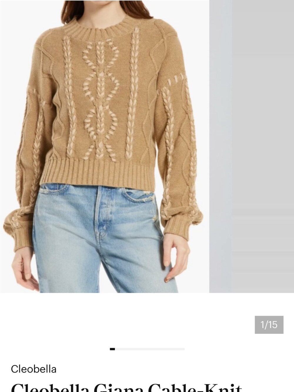 Cleobella Camel Cable-Knit Crewneck Sweater